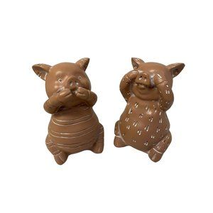 Speak No Evil and See No Evil Pig Figurines Ceramic Rustic Country 5"